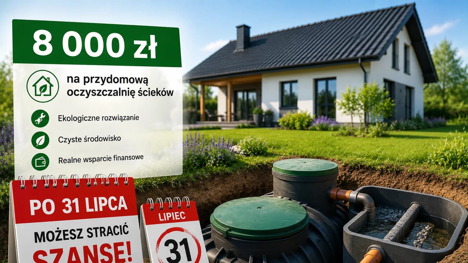 8000 zł na przydomową oczyszczalnię ścieków. Po 31 lipca właściciele domów w Łódzkiem mogą stracić szansę
