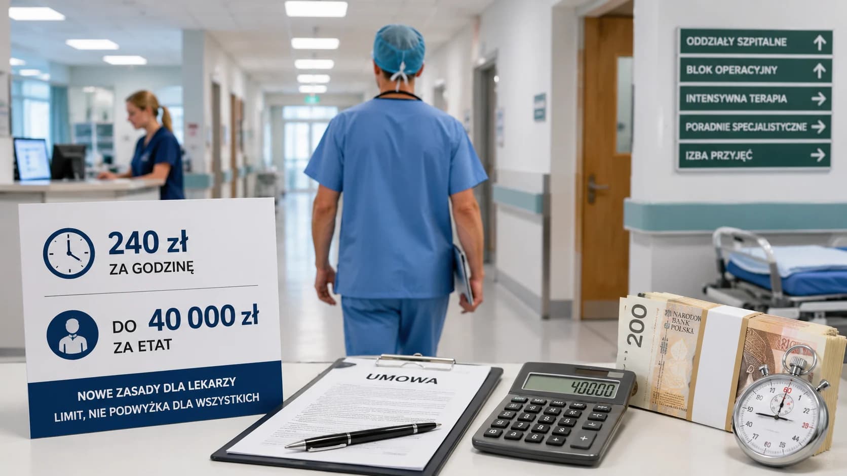 240 zł za godzinę i do 40 tys. zł za etat. Nowe zasady dla lekarzy są limitem, nie podwyżką dla wszystkich