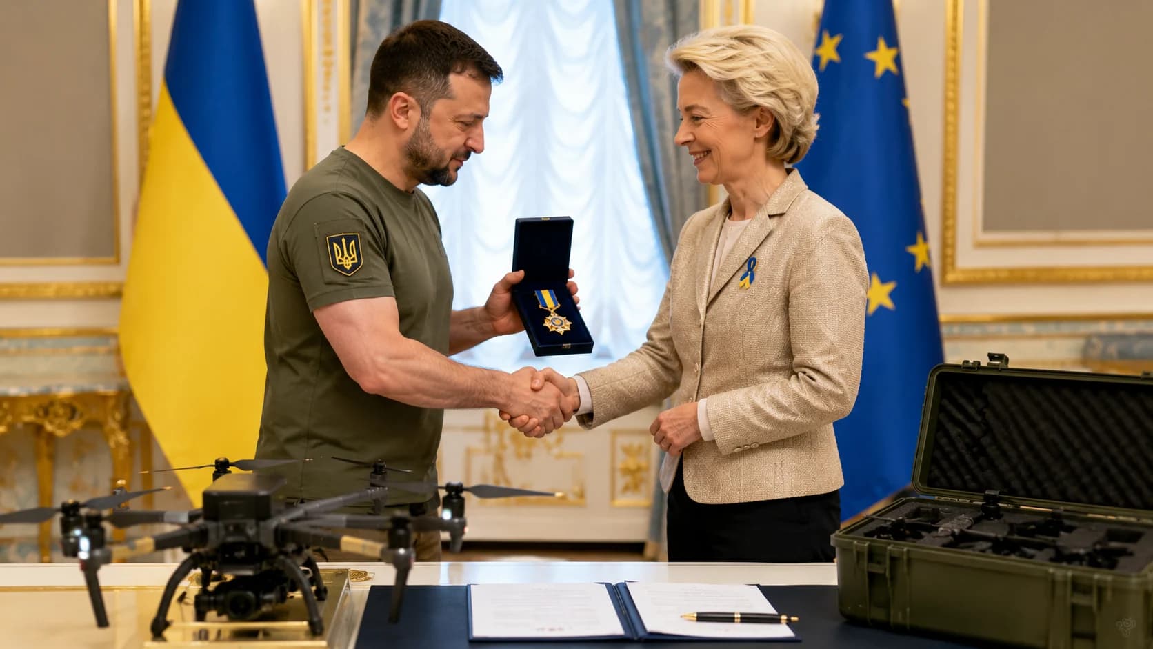 Zełenski odznaczył von der Leyen. Symbolika orderu przykryła ważniejszy deal dronowy