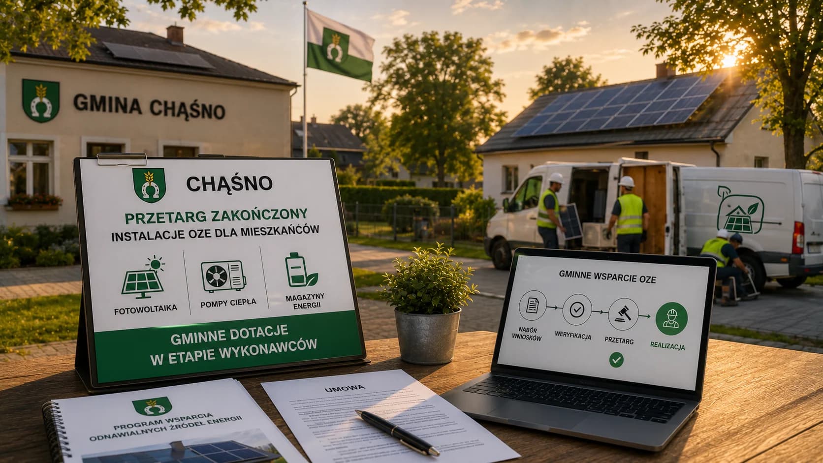 Chąśno zamyka przetarg na instalacje OZE. Gminne dotacje wchodzą w etap wykonawców