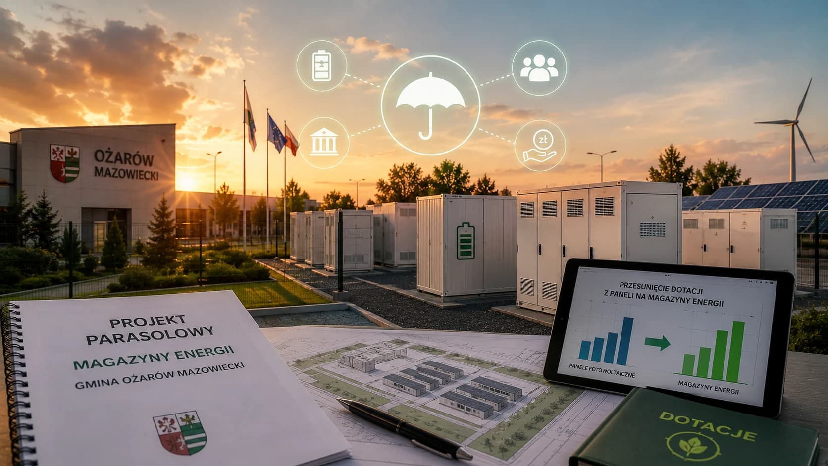 Ożarów ma projekt parasolowy na magazyny energii. Samorządy przesuwają dotacje z paneli na baterie