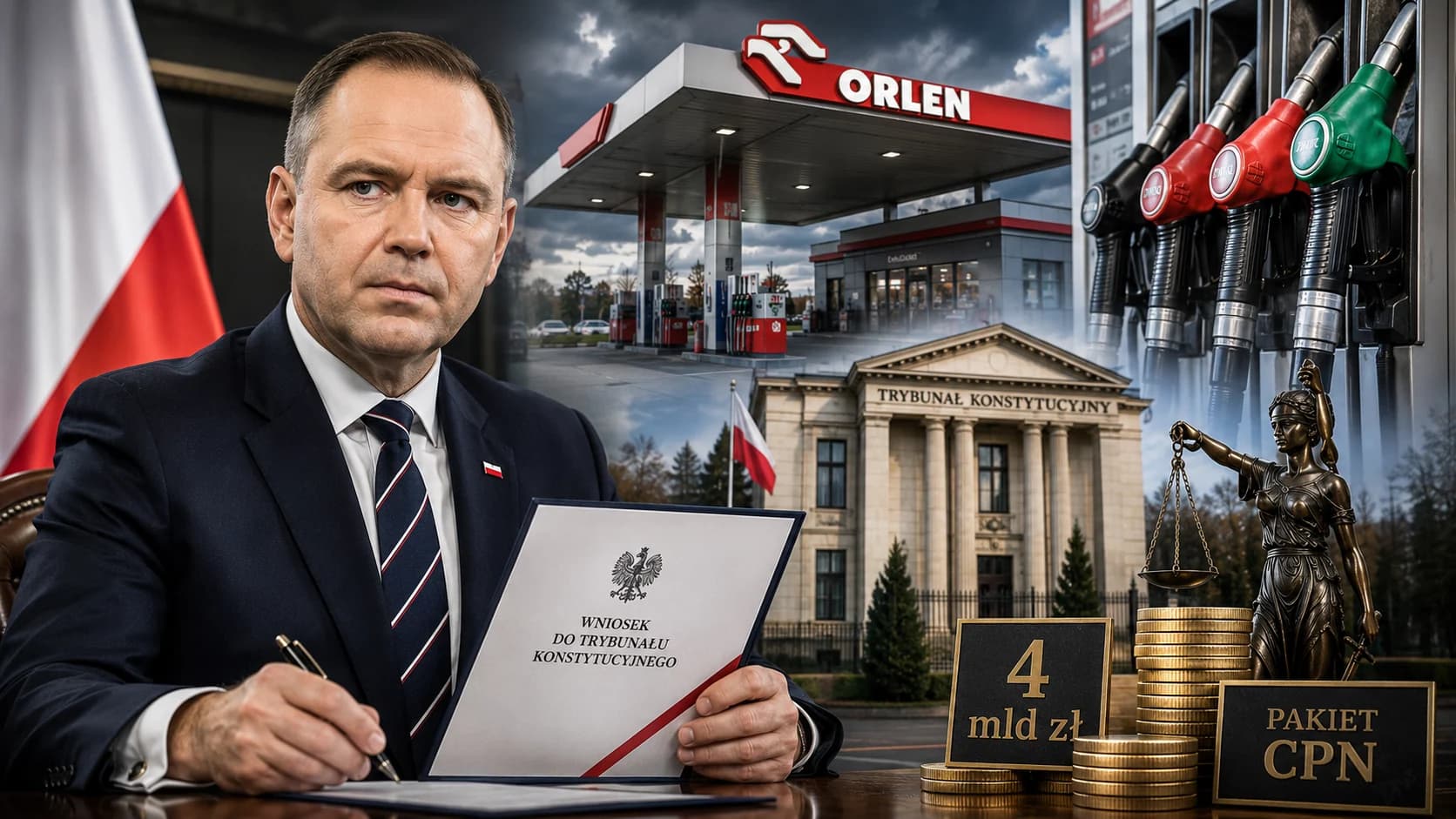 Nawrocki kieruje podatek paliwowy do TK. Stawką są 4 mld zł i pakiet CPN