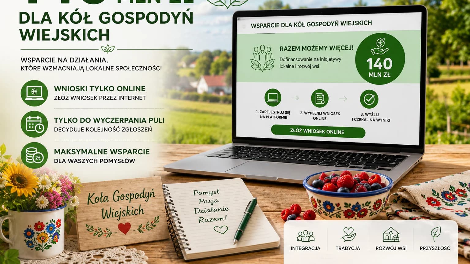 140 mln zł dla kół gospodyń wiejskich. Wnioski tylko online i tylko do wyczerpania puli