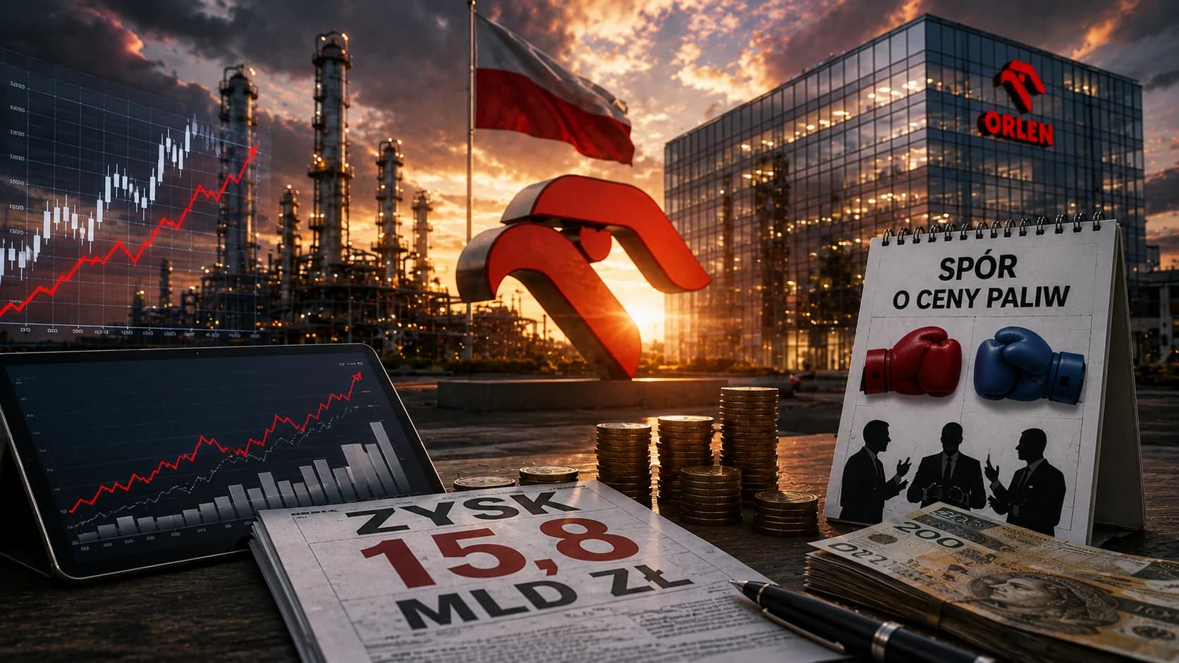 Orlen ma 15,8 mld zł zysku i nowy spór o ceny paliw Orlen zakończył pierwsze półrocze 2026 r. z 15,8 mld zł zysku netto, czyli wynikiem trzykrotnie