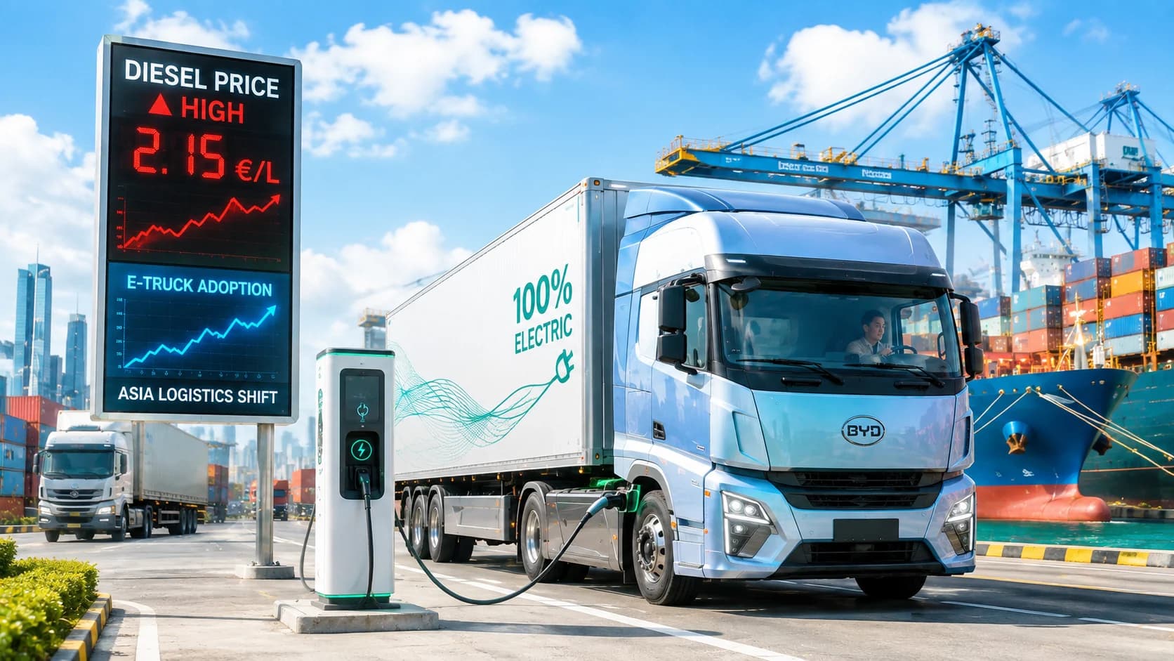 Drogi diesel otworzył drzwi chińskim e-ciężarówkom. Kryzys paliwowy zmienia logistykę w Azji Eksport chińskich ciężkich ciężarówek elektrycznych do Azji