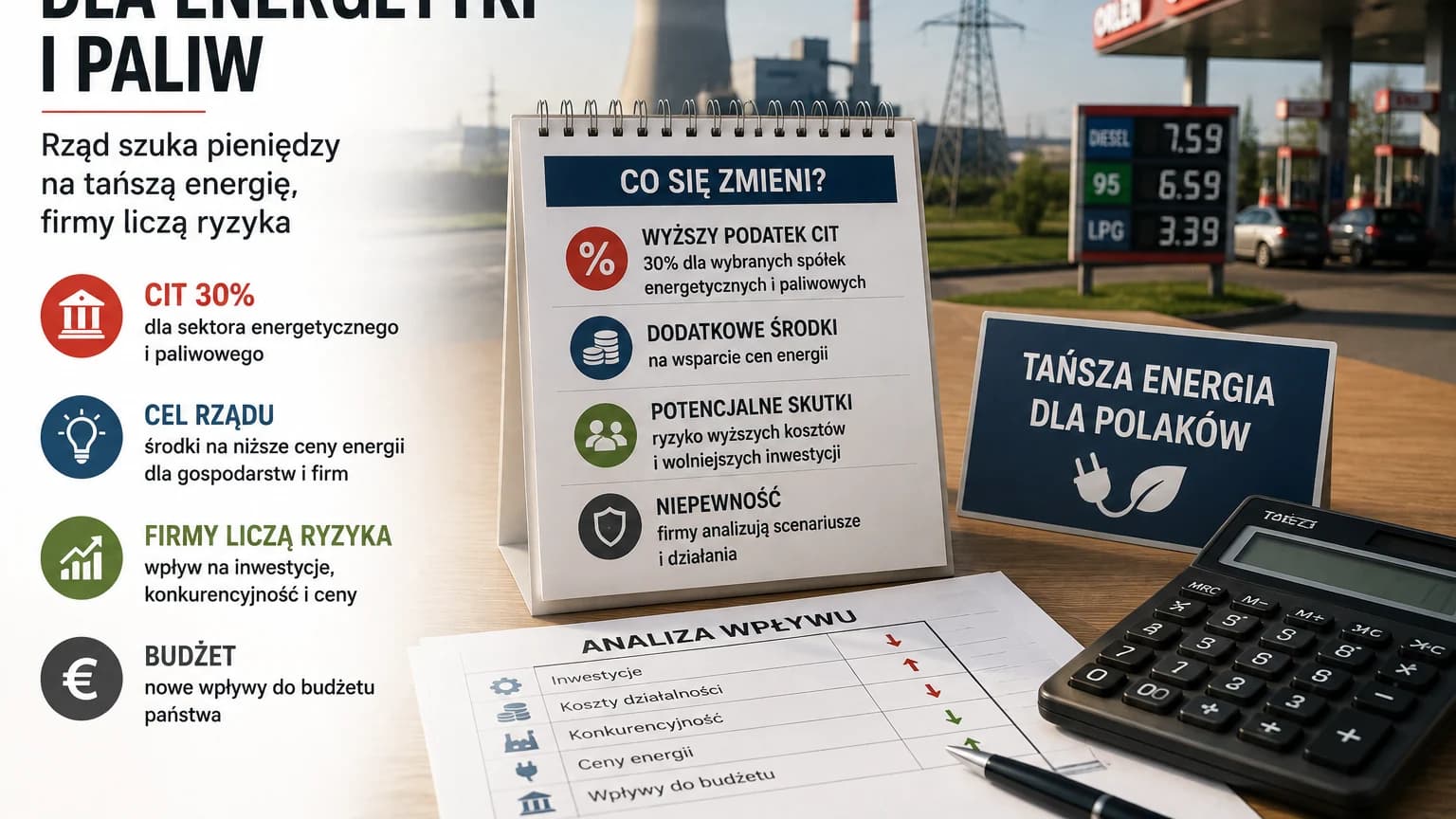 CIT 30 proc. dla energetyki i paliw. Rząd szuka pieniędzy na tańszą energię, firmy liczą ryzyka Rząd proponuje czasowe podniesienie CIT dla największych