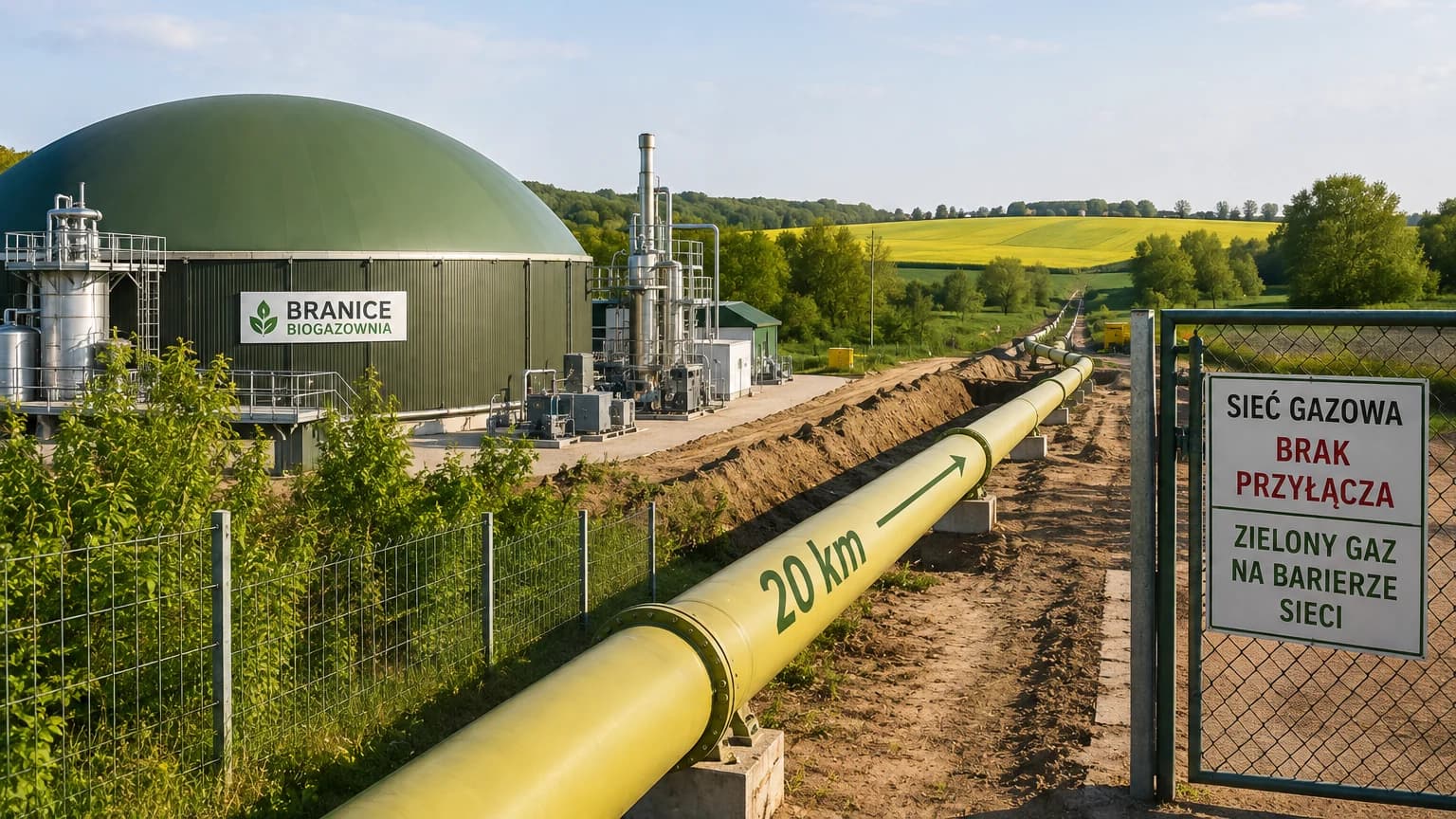 Biometan z Branic potrzebuje 20 km gazociągu. Zielony gaz trafia na barierę sieci Biometanownia w Branicach ma zostać połączona z krajowym systemem