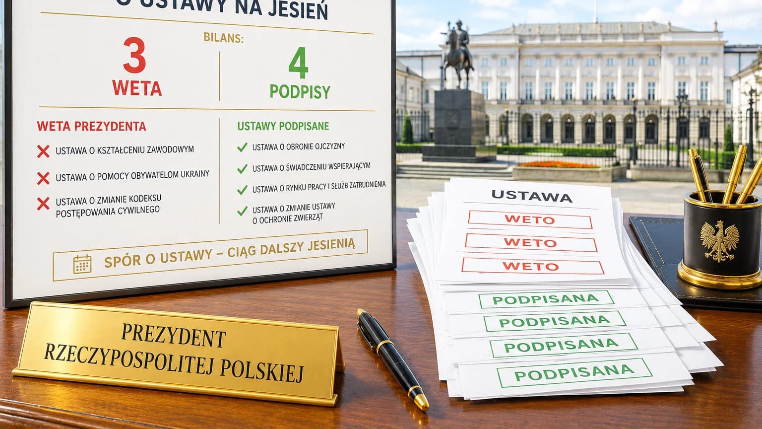 Trzy weta i cztery podpisy. Prezydent przesuwa spór o ustawy na jesień Karol Nawrocki odmówił podpisania trzech ustaw i podpisał cztery kolejne. Decyzje z