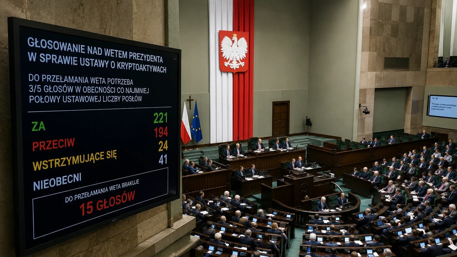 Sejm wraca do weta w sprawie kryptoaktywów. Do przełamania brakuje głosów Sejm ma zająć się prezydenckim wetem do ustawy o rynku kryptoaktywów na
