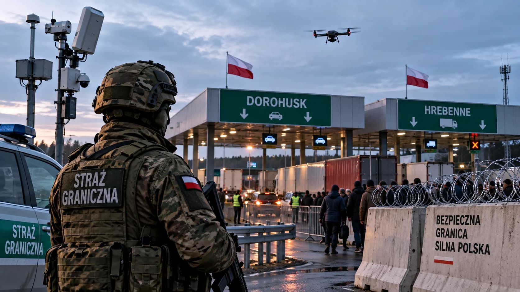 Ewakuacja w Dorohusku i Hrebennem Jak chronić przejścia przed atakami dronów Ponad 600 osób opuściło w nocy przejścia graniczne w Dorohusku i Hrebennem po