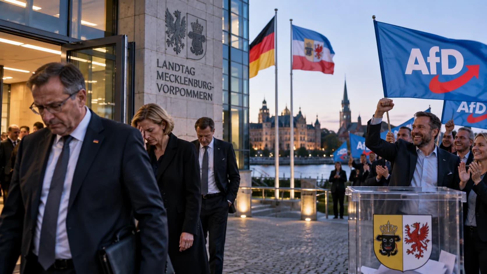 CDU poza landtagiem w Meklemburgii po zwycięstwie AfD CDU kanclerza Friedricha Merza uzyskała w Meklemburgii-Pomorzu Przednim 4,9 proc. głosów i według