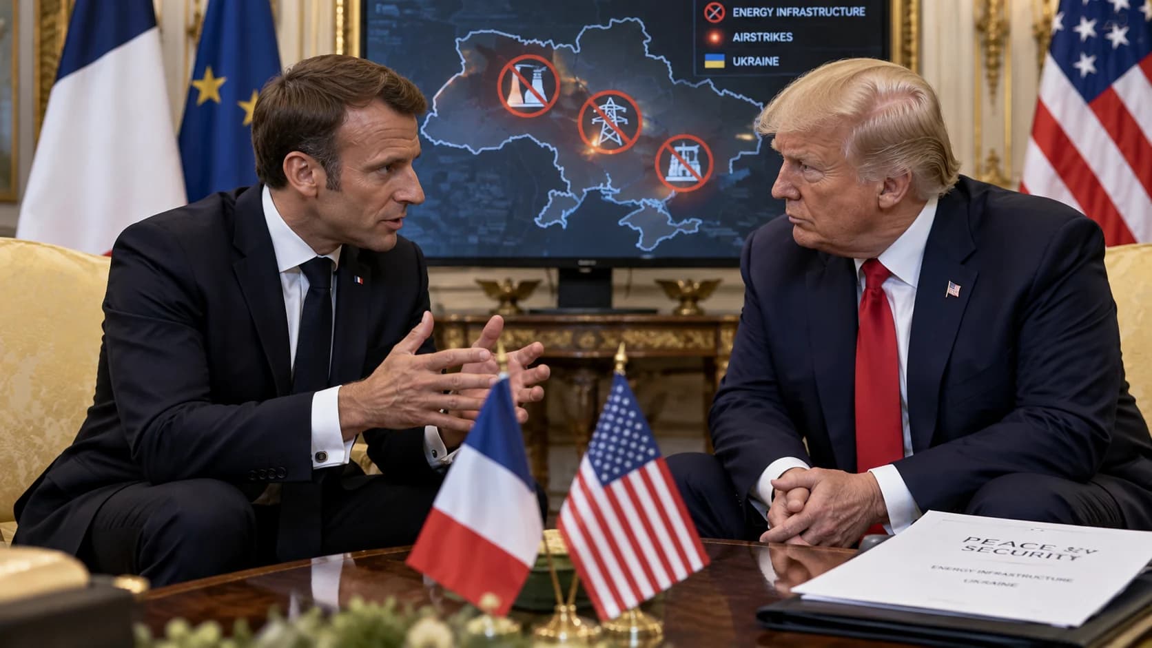 Macron rozmawiał z Trumpem o wstrzymaniu ataków na energetykę Emmanuel Macron powiedział po spotkaniu z Donaldem Trumpem w Nowym Jorku, że rozmawiali o