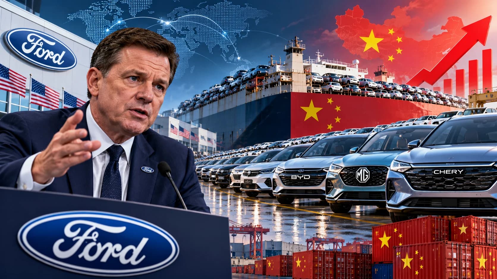 Ford ostrzega przed przewagą chińskich producentów samochodów Prezes Forda Jim Farley uważa, że Europa zareagowała zbyt późno na ekspansję chińskich