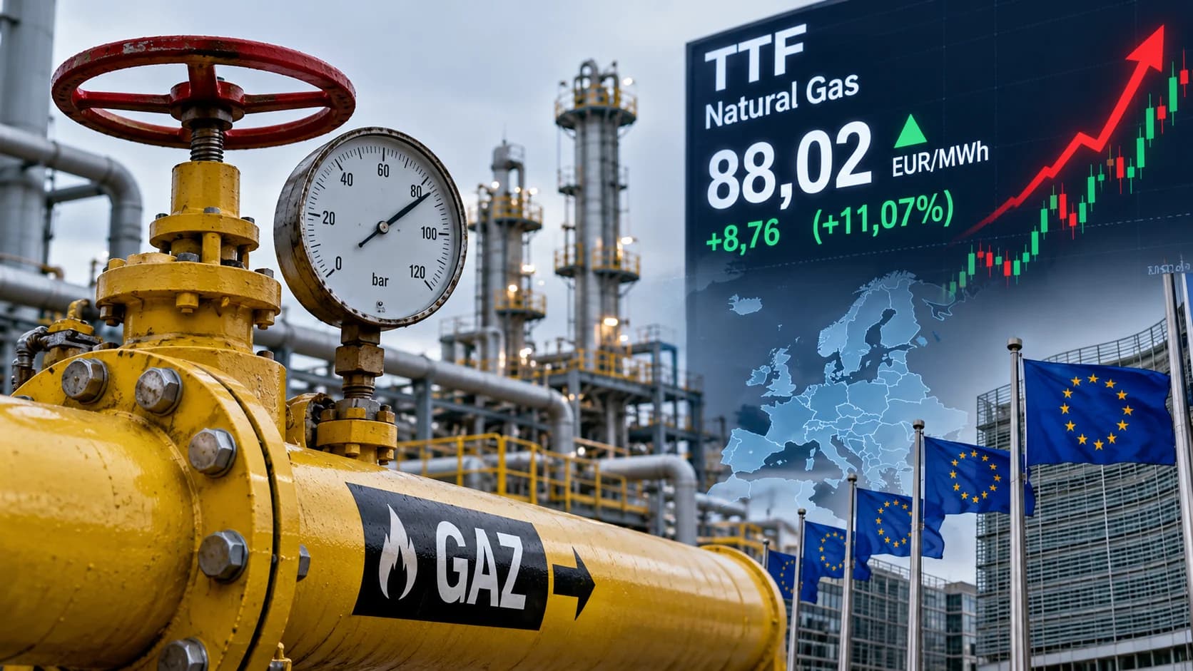 Gaz TTF podrożał do ponad 88 euro za MWh Poranne notowania gazu TTF 19 października sięgnęły 88,12 euro za MWh, rosnąc o 0,7 procent. Rynek pozostaje pod
